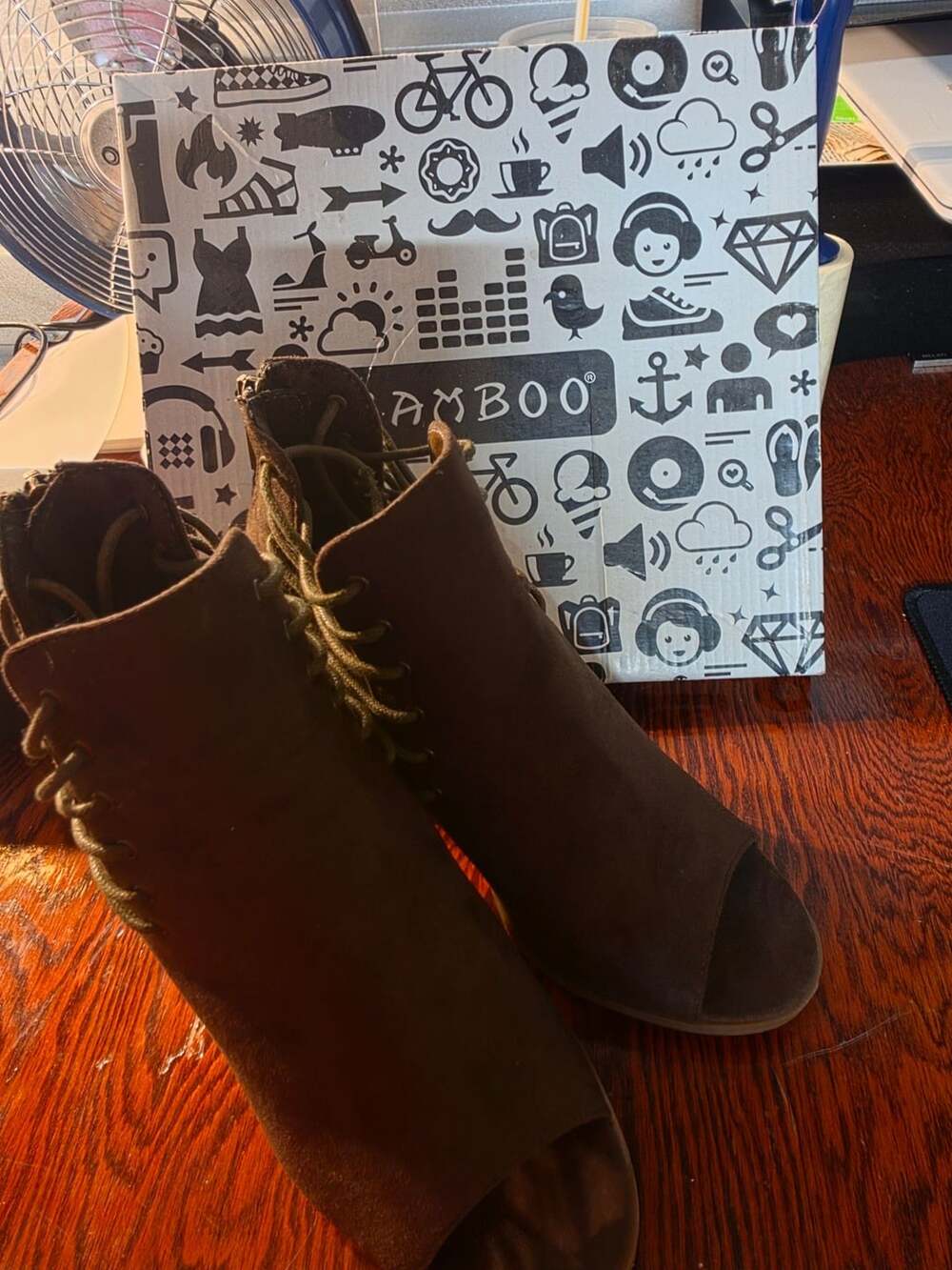 Bamboo Peep Toe Booties Size 7 Brown Heel